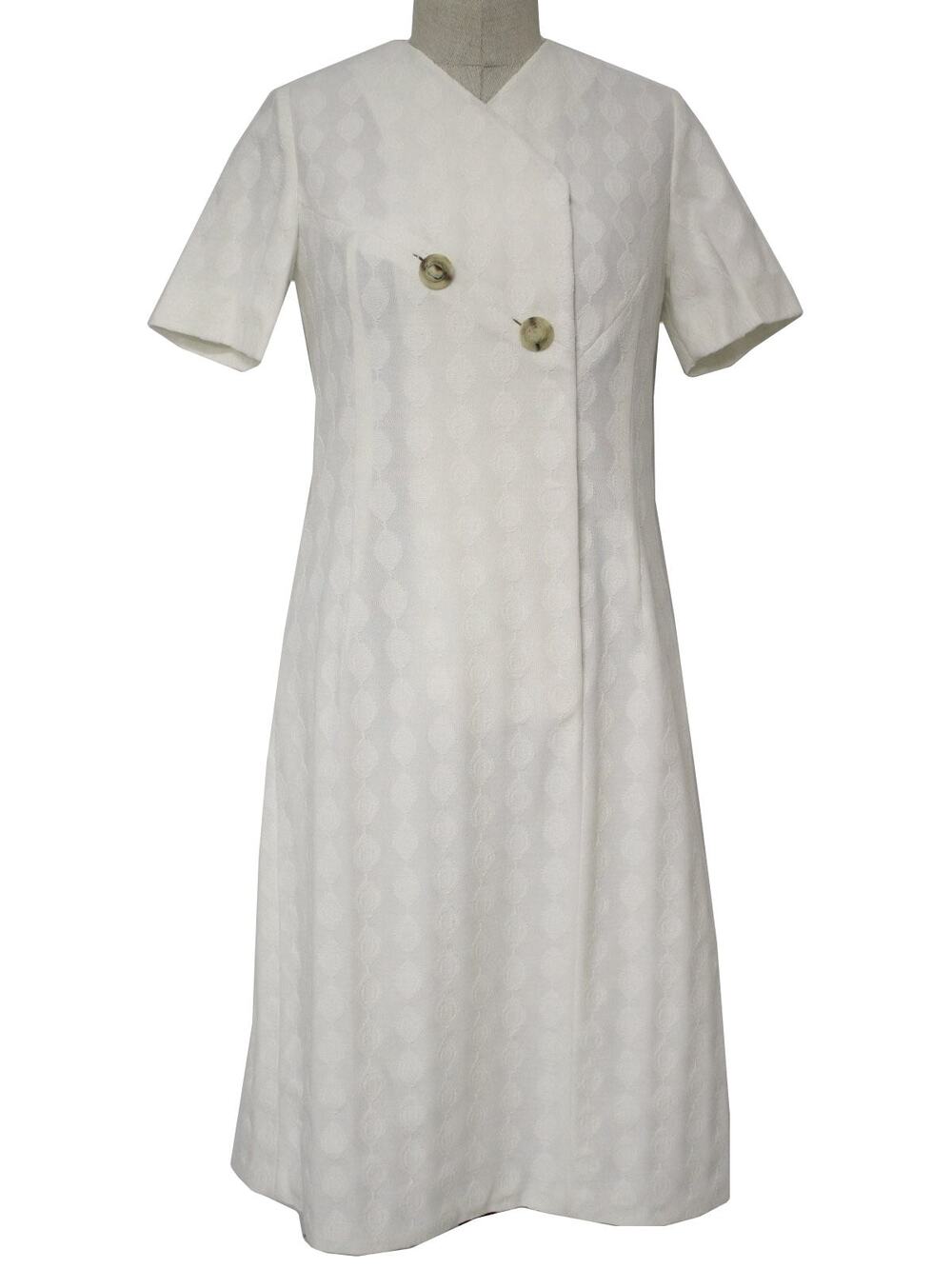 Vintage 70s White Textured Double Knit A-Line Dress Women’s Small
